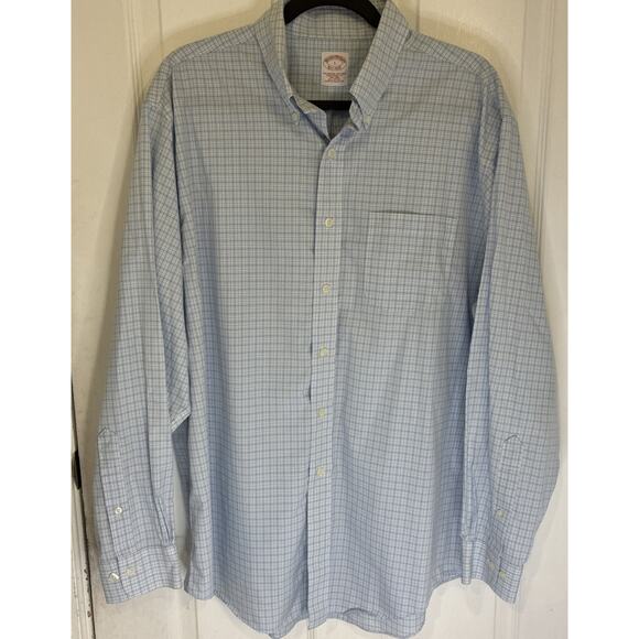 Brooks Brothers Traditional Fit Non-Iron Shirt Large Blue White Check Polo BD - Picture 2 of 10
